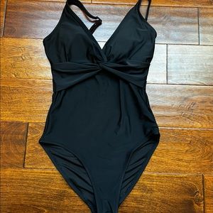 Womens small black twist front one piece